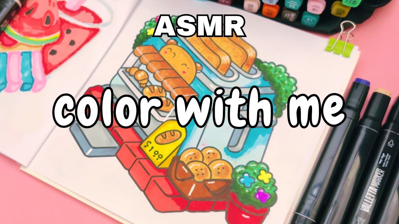 Color with me (ASMR) Using Markers 🌸 Hygge Place  Cute Bakery Coloring  🌸No Talking 🌸 No Music👉19