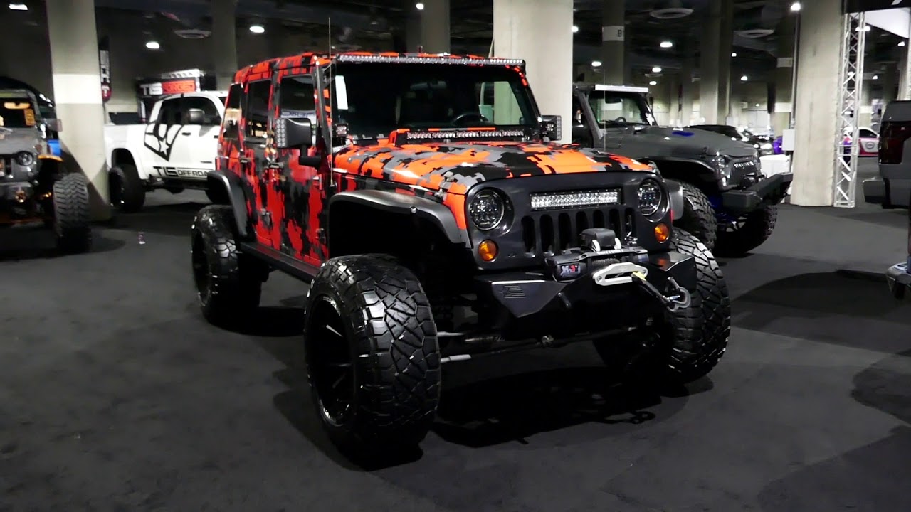 Custom Orange Camouflage Jeep Wrangler with Light Bars - 2018 LA Auto Show  - YouTube