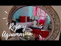 Sala de Roja y Aguamarina/ Hermosa decoración sin invertir Dinero