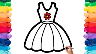 how to draw Beautiful Color Dress 👗 | easy drawing and coloring dress for kids & toddlers