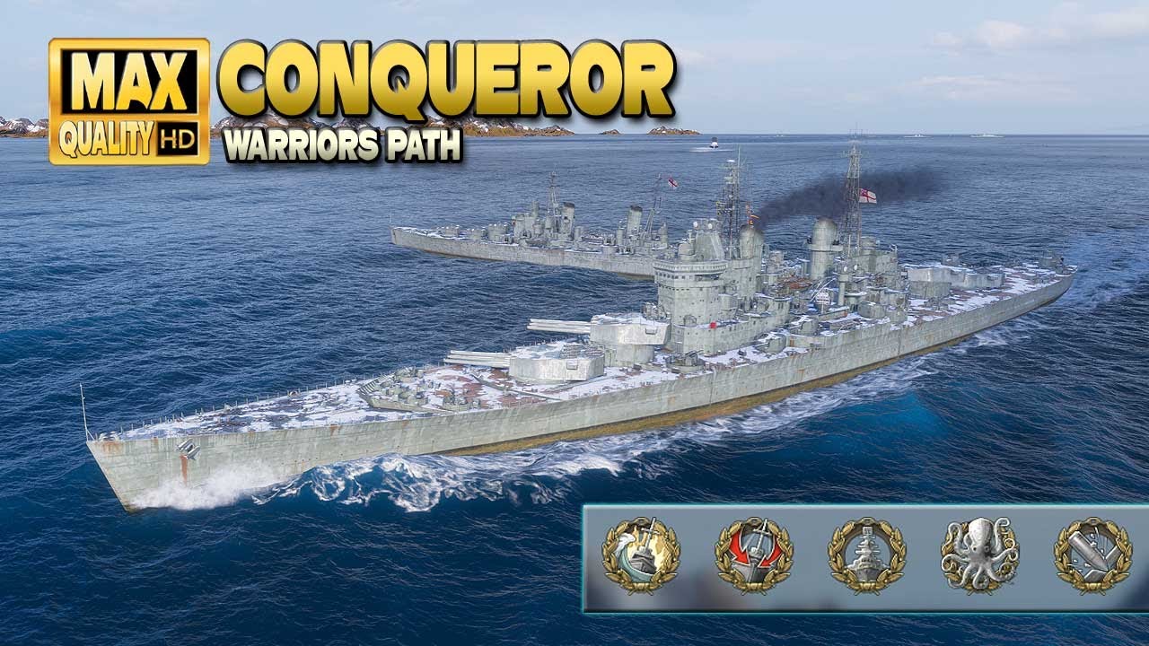Battleship Conqueror on map Warrior´s Path - World of Warships - YouTube