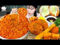 Asmr mukbang         fried cheese cutlet and fire noodles eating