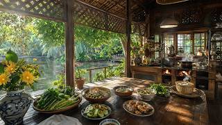 Summer Riverside Cottage Kitchen 🌿 Country Cooking Sounds, Birds Chirping & Flowing River Ambience