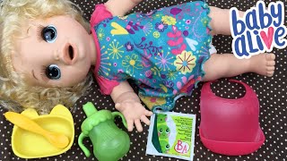 Feeding New Baby Alive Happy Hungry Baby Vintage Peas Doll Food