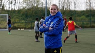 MU Women's goalkeeper Siobhan Chamberlain celebrates Premier League Kicks relaunch