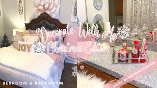 CHRISTMAS BEDROOM \& BATHROOM DECORATE WITH ME 2021 | *Small Apartment Edition*