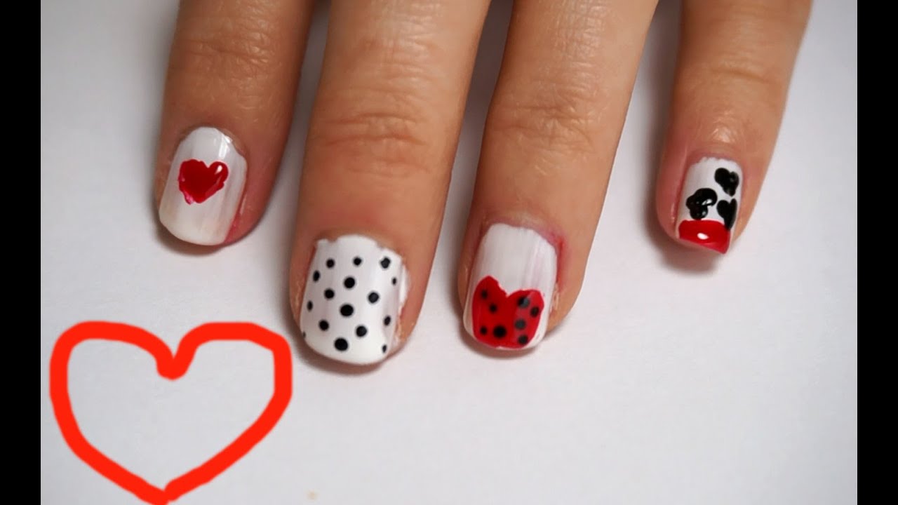 Diy Nail Art Heart Nail Art Easy Nail Design Youtube
