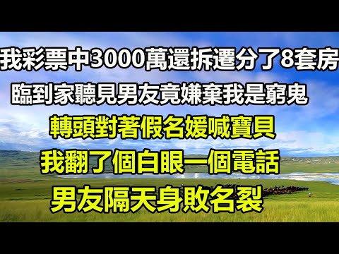 我彩票中3000萬還拆遷分了8套房，臨到家聽見男友竟嫌棄我是窮鬼，轉頭對著假名媛喊寶貝，我翻了個白眼一個電話，男友隔天身敗名裂#橙子的小说 #幸福心語 #真情故事會 #家庭矛盾 #治愈人生