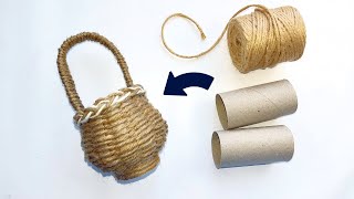Amazing Toilet Paper Roll Craft Idea  How to Make a Cute Basket From Two Cardboard Tubes and Twine