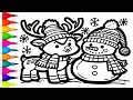 Christmas Reindeer &amp; Snowman Drawing | Winter Drawing Tutorial ☃️🦌