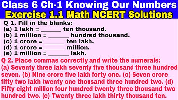 Class 6 Ex-1.1 Q 1 | Q 2 | Knowing Our Numbers | Chapter 1 | Exercise 1.1 | Math NCERT Solutions