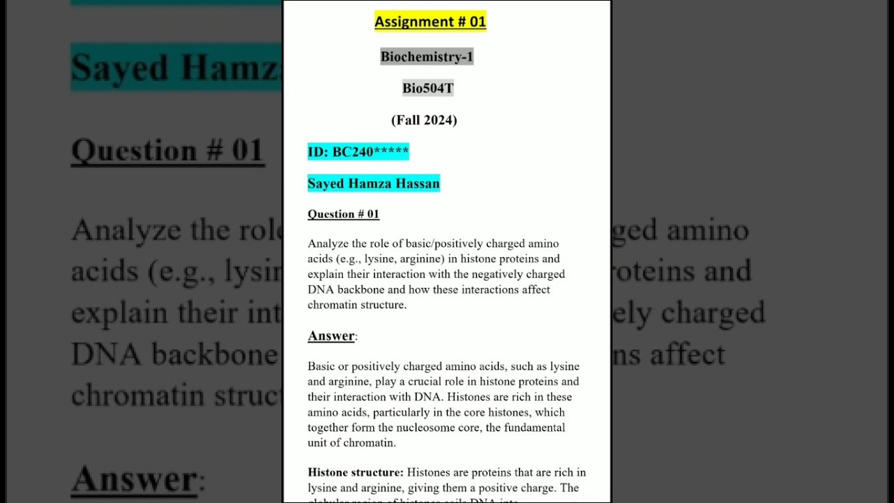 Assignment solution (Bio504T) Biochemistry-1 by VU