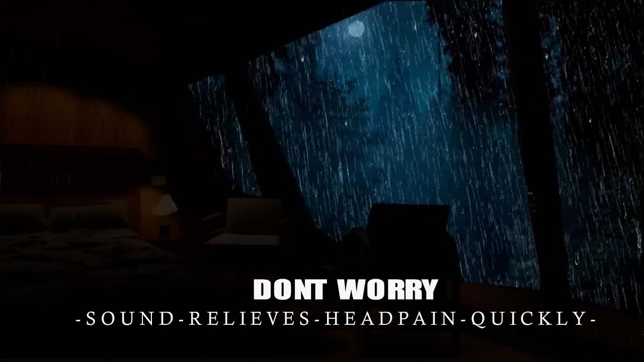 The sound of heavy rain and thunder on the window at night in the ...