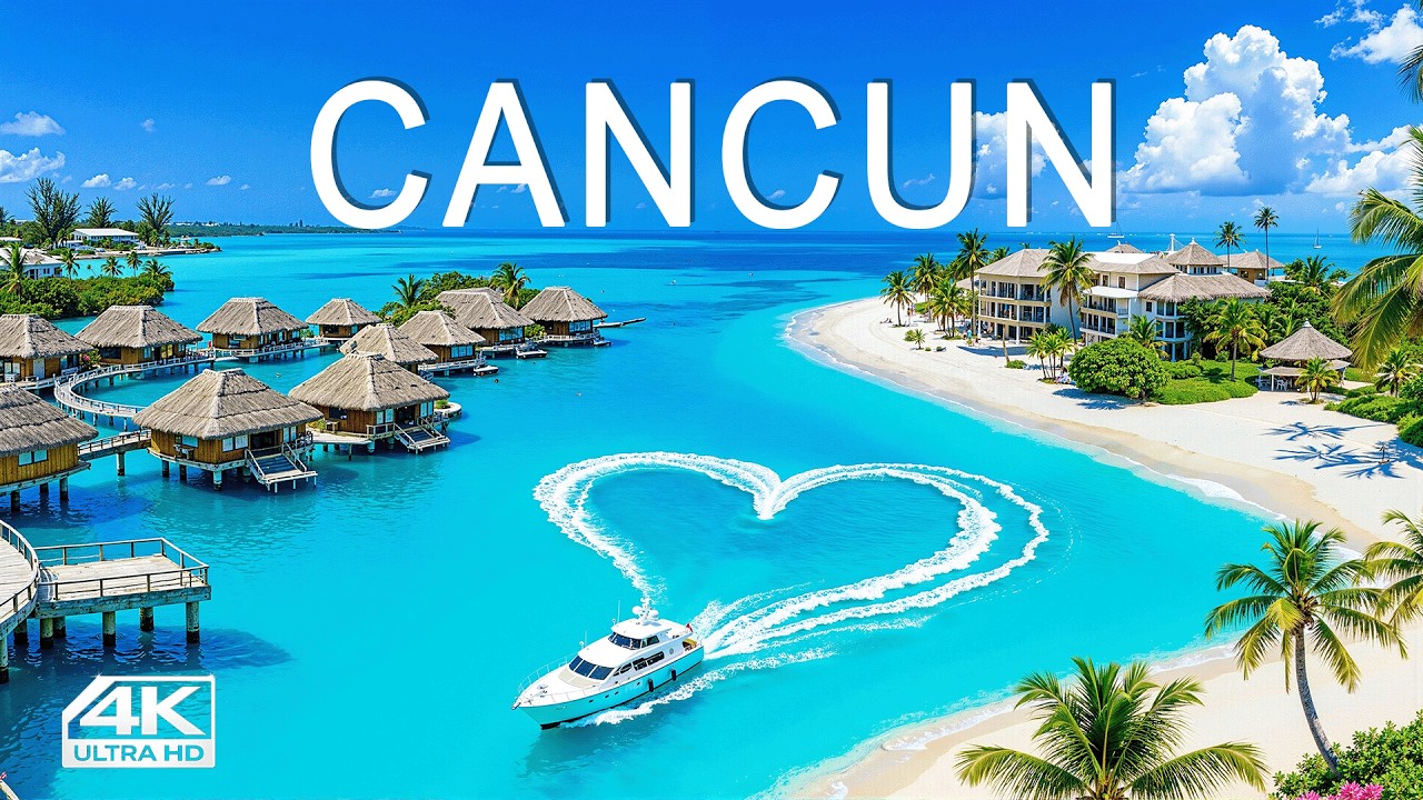 [4K] Канкун 🇲🇽 Живописные виды с высоты птичьего полета, белоснежные пляжи и голубой океан