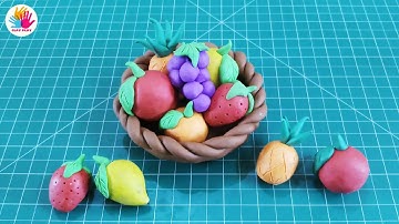 How to make Fruits Basket with clay for kids. how to make fruits with clay easy steps. clay toys.