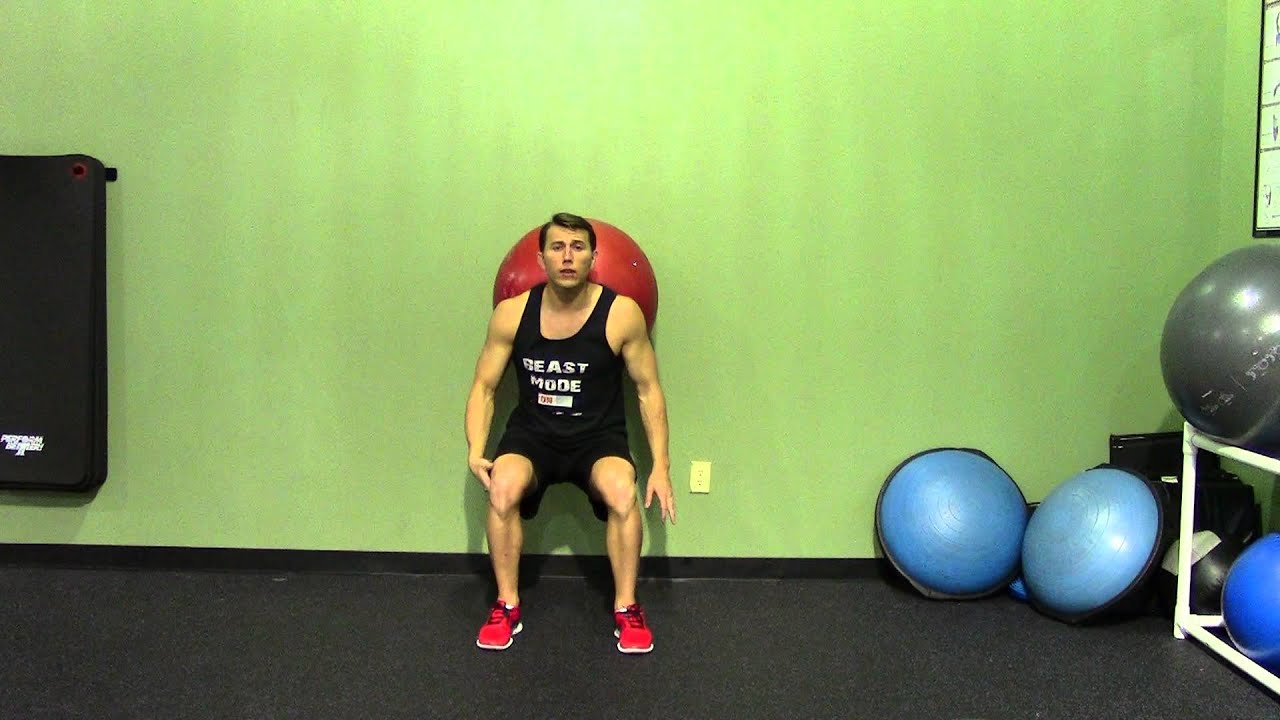 Exercise Ball Wall Squat HASfit Beginner Squat Exercise Demonstration 