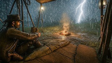 Watching a night-time thunderstorm from a tent | RDR2 ASMR