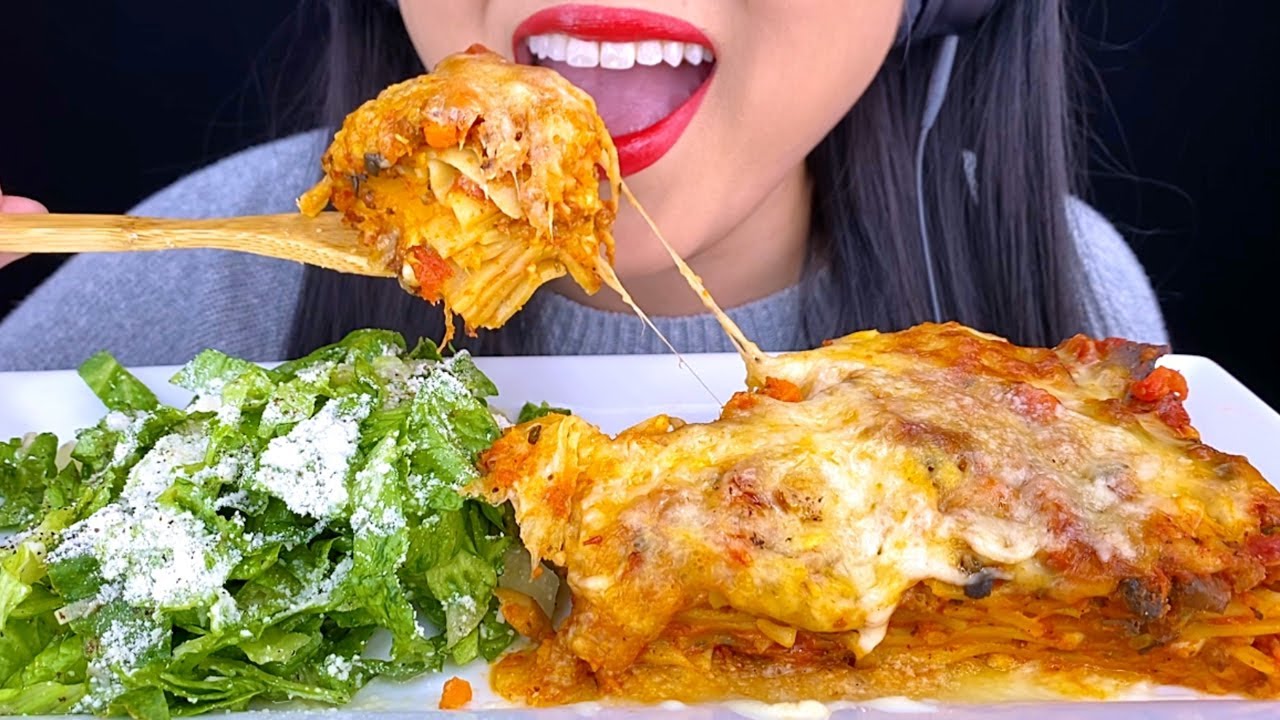 ASMR CHEESY LASAGNA & FRESH SALAD (Crunchy and Soft Eating Sounds) NO TALKING | ASMR Phan