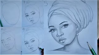 How to Draw African Girl Face , How to Draw a black Girl Step by Step