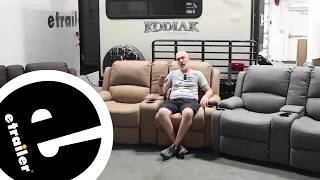 etrailer Reclining RV Loveseat with 9 Inch Center Console Set Up Guide
Click for more info and reviews of this etrailer RV Couches and Chairs:
https://www.etrailer.com/RV-Couches-and-Chairs/etrailer/e67TV.html
Check out some similar RV Couches and Chairs options:
https://www.etrailer.com/dept-pg-RV_Couches_and_Chairs-sf-Couches.aspx
Click for more info and reviews of this etrailer RV Couches and Chairs:
https://www.etrailer.com/RV-Couches-and-Chairs/etrailer/e77TV.html
Check out some similar RV Couches and Chairs options:
https://www.etrailer.com/dept-pg-RV_Couches_and_Chairs-sf-Couches.aspx
Click for more info and reviews of this etrailer RV Couches and Chairs:
https://www.etrailer.com/RV-Couches-and-Chairs/etrailer/e87TV.html
Check out some similar RV Couches and Chairs options:
https://www.etrailer.com/dept-pg-RV_Couches_and_Chairs-sf-Couches.aspx
https://www.etrailer.com
Don’t forget to subscribe!
https://www.youtube.com/user/etrailertv
Full transcript: https://www.etrailer.com/tv-review-etrailer-reclining-rv-loveseat-67-inch-e87tv.aspx
Hello neighbor, this is Curt with etrailer. And today, were gonna be takin a look at the etrailer RV sofa with the nine-inch center console. Now, this is a sofa thats intended for your RV. Its modular, so you can break it down into smaller pieces, make it easier to move in and out of the camper. And its gonna be really comfortable. So if theres any kind of upgrade you need, maybe your other sofa was just old, or maybe its just uncomfortable and you want something newer, this could be the right choice for you.
So lets take a look. So this sofa really is intended for those tighter spaces inside your camper or RV. Its gonna be a total of 67 inches across, including the center console here. So make sure ya got your space measured out. You also wanna make sure that youre giving yourself four to five inches of clearance back here.
Thats so that you can recline it fully. And when it comes to most reclining sofas, you need a lot more clearance than that. So being able to fully recline in a space as tight as weve got it is fantastic. Its just gonna be able to give you more open floor room in front of your sofa and still give you a full length to recline. So the upholstery is a material called Leathaire.
Its a synthetic. Its very easy to clean. I really like it cause its got a soft, supple feel to it. I like the slightly pebbled texture. It really kinda reminds me of like a sheep skin or something like that.
But the coolest thing about this material is the fact that its extremely easy to maintain. Spills and things like that generally come off with just a damp cloth. If ya have a stain thats a little tougher than that, you can use a mild detergent with that warm rag and it should be able to clean whatever you have up very, very easily. The padding in here is going to be a hard memory foam, and that is really good at just keeping its shape, keeping it comfortable. There are still hard springs underneath this for support, but moving around and things like that, theres no squeaking or anything like that. I wouldnt be able to tell theres any springs under here whatsoever. But that really kind of softness, and its gonna keep its shape for a very long time, its going to be easy to maintain because its easy to clean. This is a sofa thats gonna last in your RV for years to come. So youre gonna have several options as far as cup holders with this too. Weve got two here in our center console and one on each of the recliners. So youve got a place to keep a snack and your drink, whatever it might be that you need to keep here. Weve also got a nice little cubby right here. And the thing I really like about this is most center consoles like this, the lid, its snap shut. Theres nothing to kinda keep it open or anything, so youre always havin to hold the lid up. With the way that these hinges work on here, theyve got a little bit of a spring-loaded action. So it takes a little bit of effort to kinda get it back down. But the cool thing is, is I can open it up and leave it up without having to hold it. So that to me is really convenient. Ill be able to keep, ya know, a TV remote, whatever ya need to in here while youre out camping. Its just overall a really easy to maneuver, easy to relax, just all around great RV sofa. But one of the really, really cool things about it too that helps it as far as getting in and out of the RV is that its modular. All these pieces will come apart, including your back rest. So stick around and Ill show you exactly what I mean. Now, one of the biggest concerns that people have with RV furniture is how are they going to get it in and out of their camper For one thing, camper doors tend to be a lot smaller than the doors you have at home. The door were workin with today is just a little over 26-inches wide. Its pretty typical for a lotta campers out there. It doesnt leave etrailer Reclining RV Loveseat with 9 Inch Center Console Set Up Guide