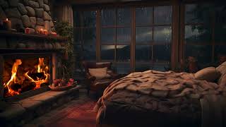 Cozy Room Ambience | Soft Rain sounds with Cozy fireplace sounds for deep sleep, ASMR, white noise