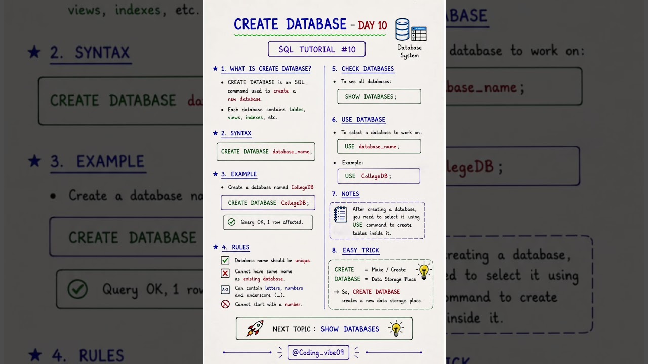 CREATE DATABASE in SQL Explained 🚀 | SQL Tutorial #10 | Beginner Friendly