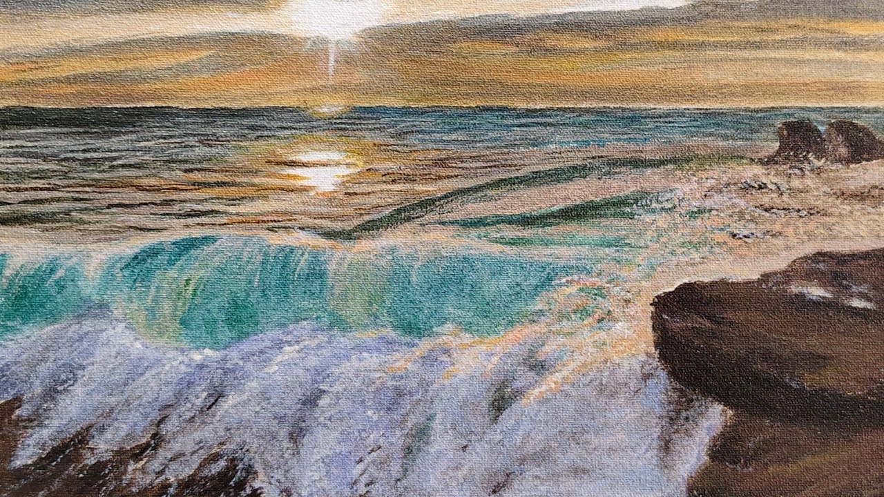 Painting a Realistic and Detailed Beach Wave Using Acrylic Paint ...