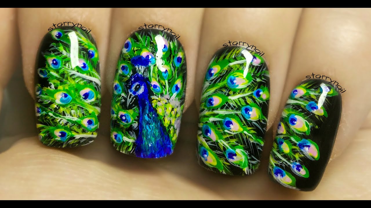 Peacock Freehand Nail Art Tutorial YouTube