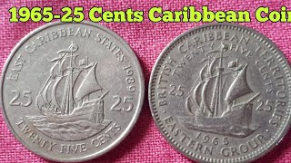 1965, 1989-25 Cents Caribbean Coin