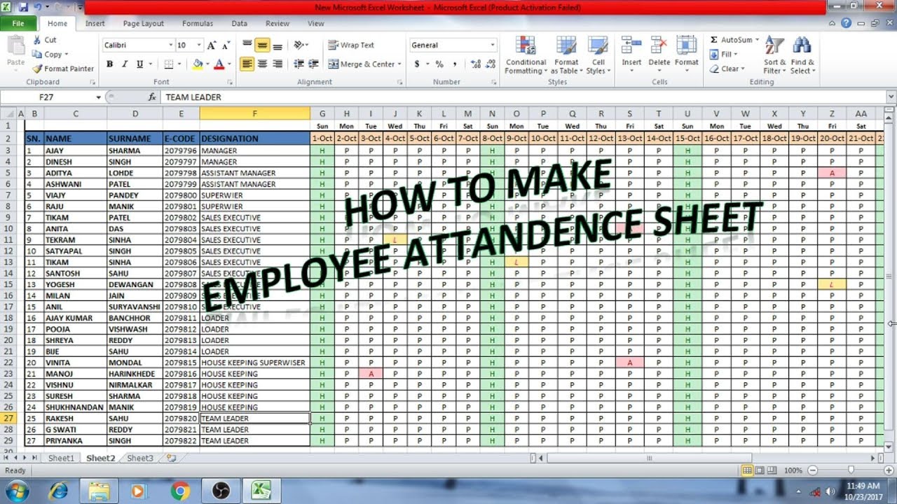 how-to-make-employee-attendance-sheet-in-excel-hindi-tutorial-youtube