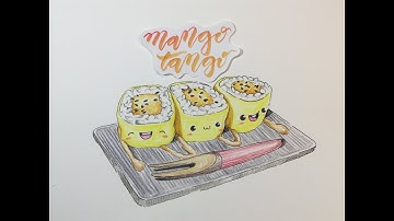 How To Draw Kawaii (かわいい | 可愛い) Mango Sushi | (Step by Step Easy)