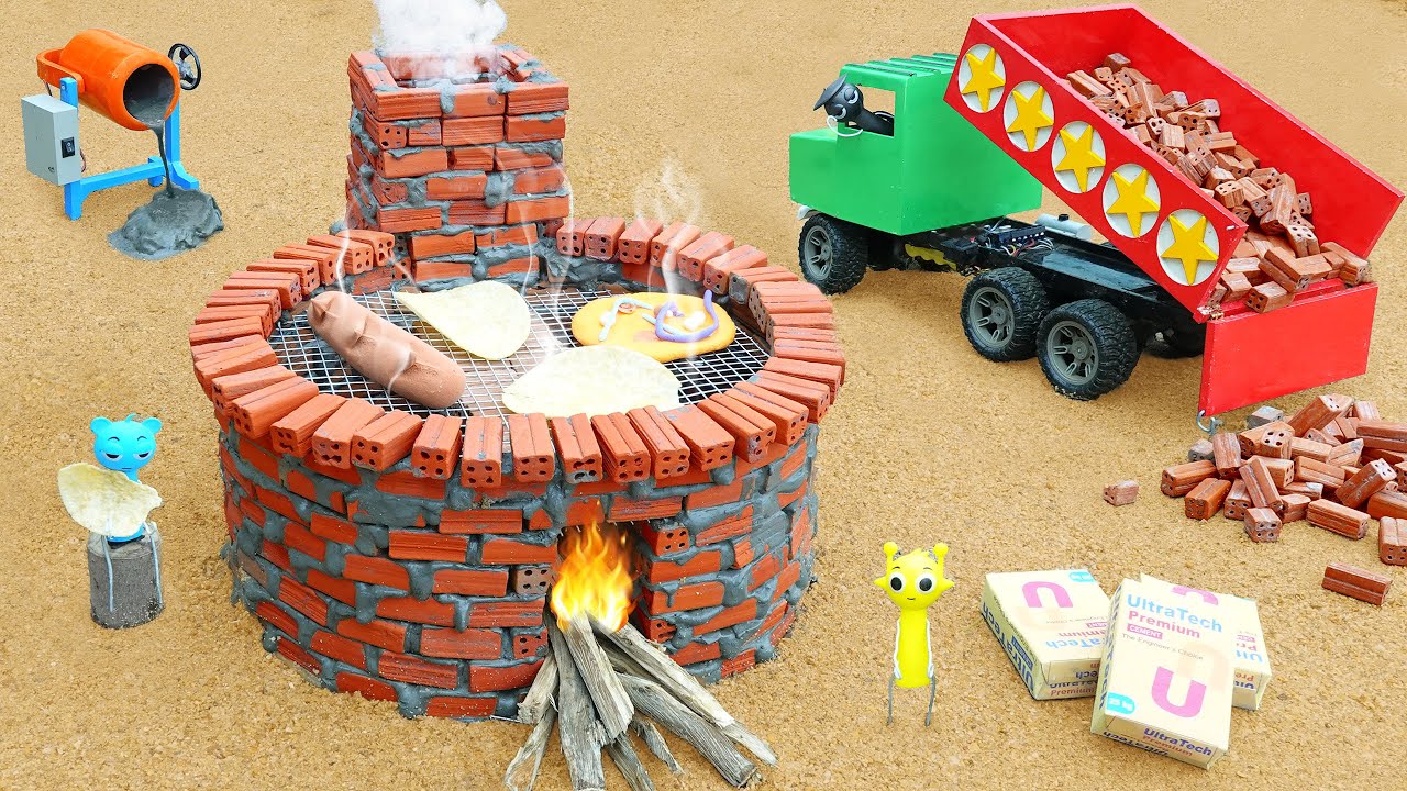 DIY Oven Science Project Using Bricks, Construction Vehicles,Concrete Mixers