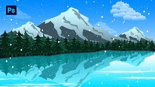 Flat Mountain drawing on #Photoshop step by step
