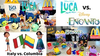 Disney Luca Vs. Encanto Movie Happy Meal Toys Both Complete Sets Italy Vs. Colombia Comparison