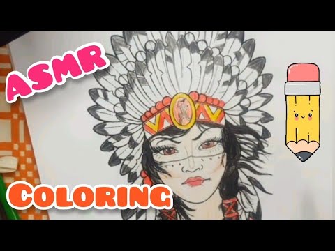 Coloring native american girl #asmr #asmrgirl #coloring