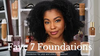 My 7 FAVE Foundations || matte, all day wear, beginner friendly, dark skin friendly, full coverage!!