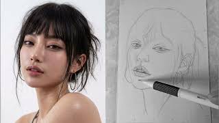 Grid method Art | Draw a girl Easy with Pencil | How to Draw a face 