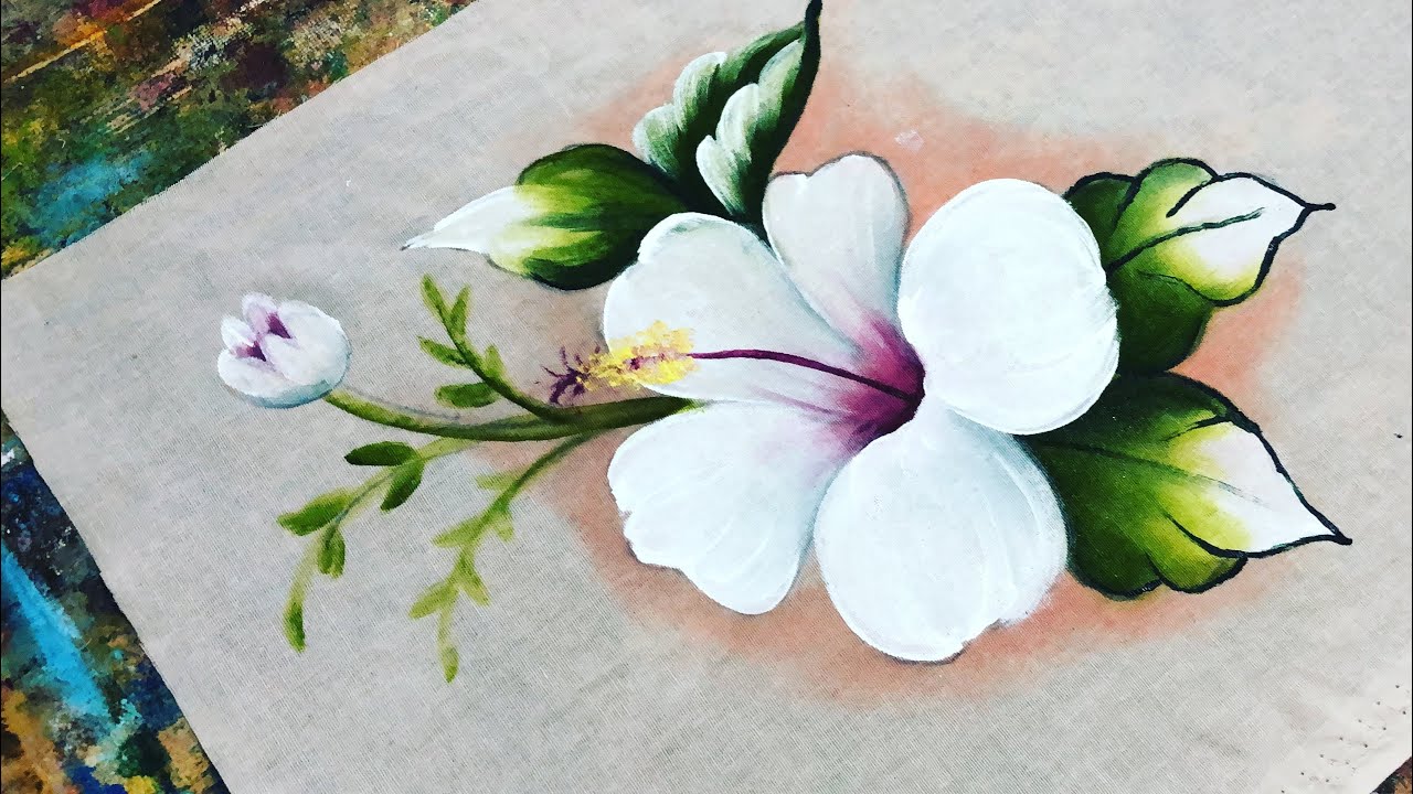 Aprenda pintar HIBISCO branco