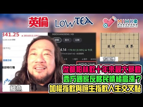 英倫Low Tea EP112 係海外招呼小朋友去自己屋企玩，好多避忌位！從都柏林數十年來最大暴動，西方國家反移民情緒日益高漲？台灣加權指數與香港恒生指數的人生交叉點！大陸最大資金管理公司中植集團爆煲