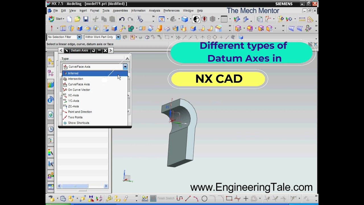 NX CAD Tutorial 3 different types of datum axes features in Siemens NX explained