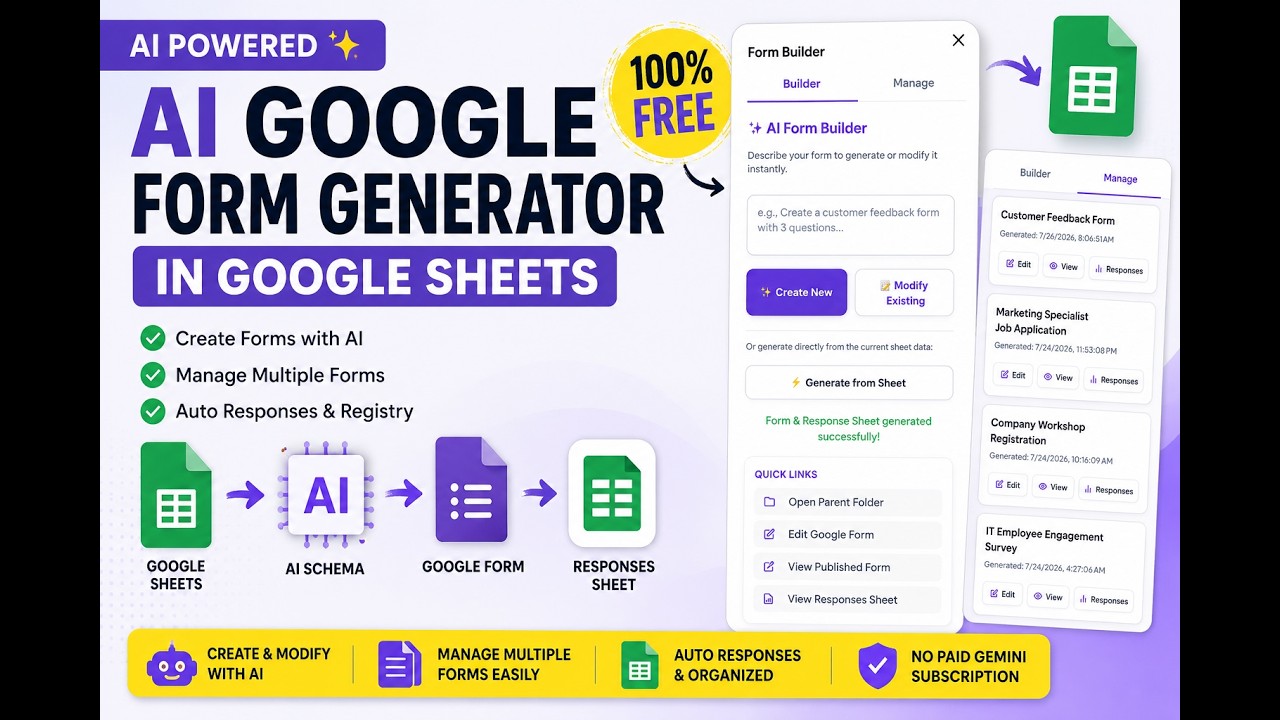 Generate Google Forms with AI in Seconds | Google Sheets + Gemini