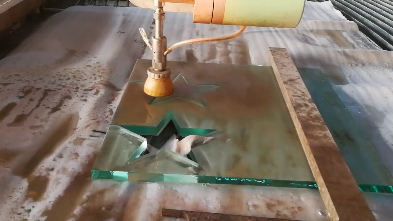 Water jet cutting machinery, cutting glass. YouTube