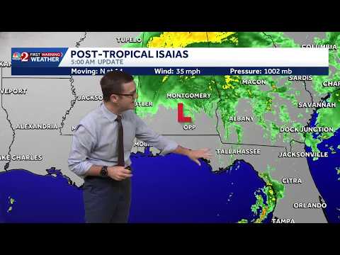 Post-tropical cyclone Isaias moves across Alabama, flood threat continues in Florida, NHC says