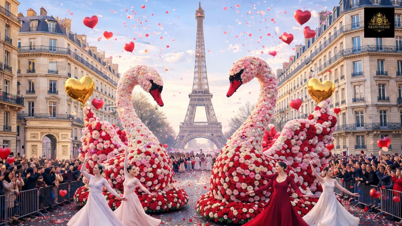 Valentine’s Day Parade 2026 in PARIS | Majestic Giant Hearts & Floral Legends (Cinematic 8K)