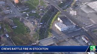 Crews are battling a fire in Mormon Slough