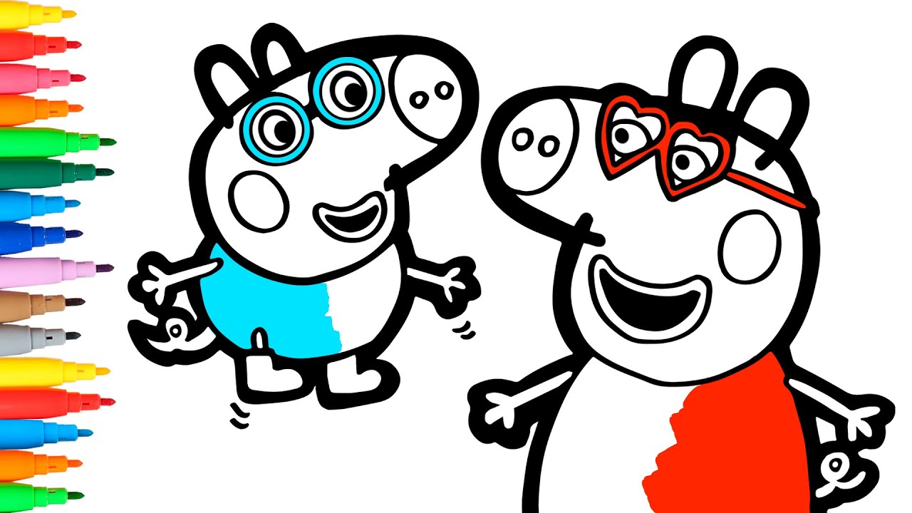 Colorea a PEPPA PIG y GEORGE con ANTEOJOS 🐷👓 Dibujos para niños