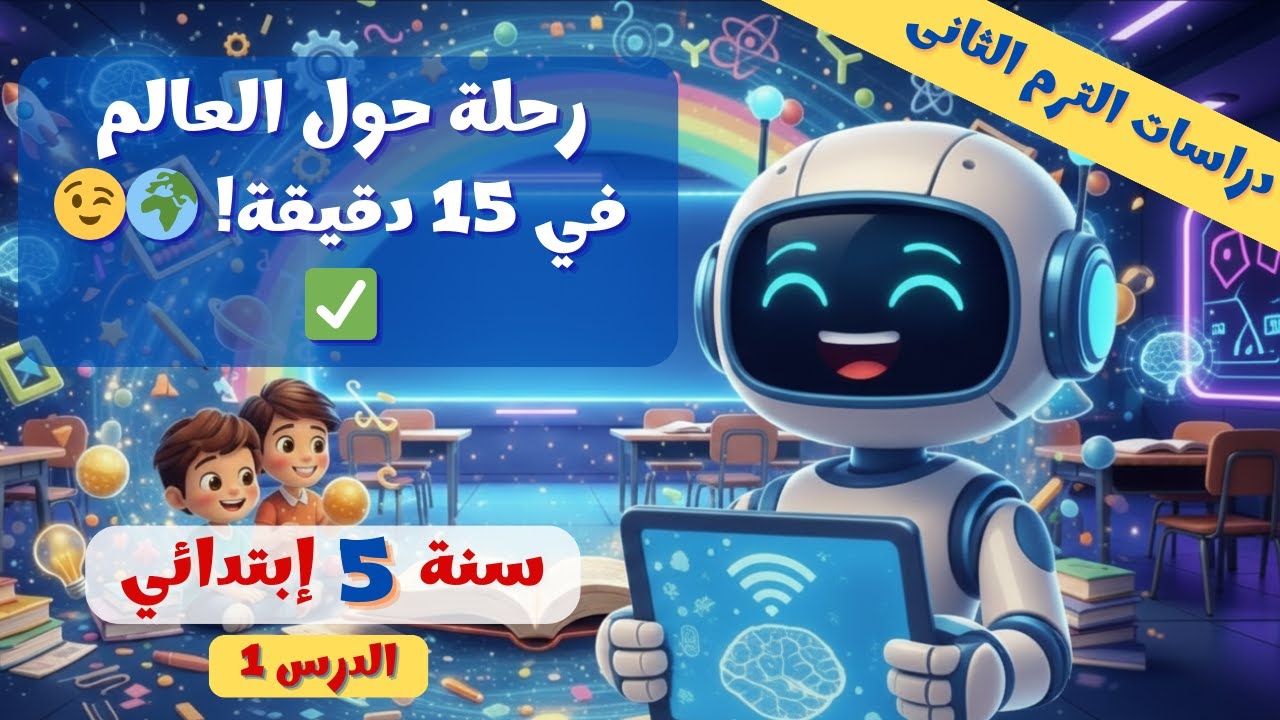 الدرس الاول: رحلة حول العالم في 15 دقيقة! 🌍✈️ | دراسات خامسة ابتدائي (الدرس 1)