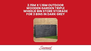 2.15m x 1.16m Outdoor Wooden Garden Triple Wheelie Bin Store Storage for 3 Bins in Dark Grey