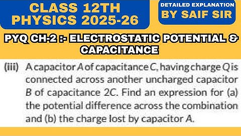 A capacitor A of capacitance C, carrying charge Q, is connected across another uncharged capacitor..