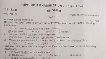 11th English||first revision exam  2025||Question paper with answerkey